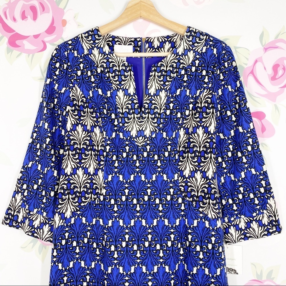 NEW Donna Morgan Cobalt Blue Ivory Multi Print Sheath Dress 4 - Picture 2 of 13